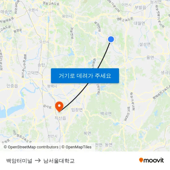 백암터미널 to 남서울대학교 map