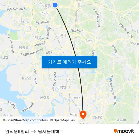 인덕원It밸리 to 남서울대학교 map