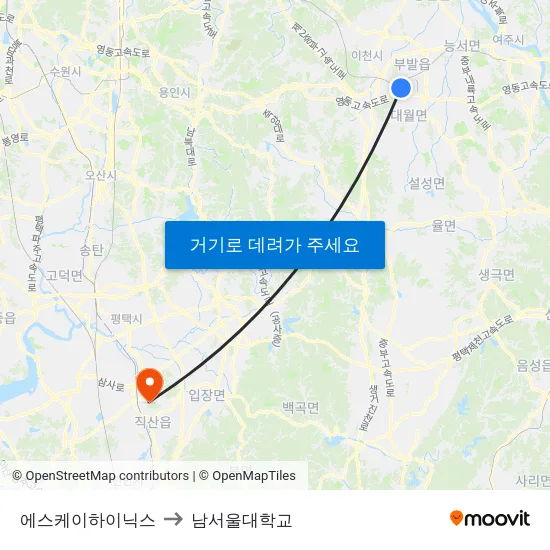 에스케이하이닉스 to 남서울대학교 map