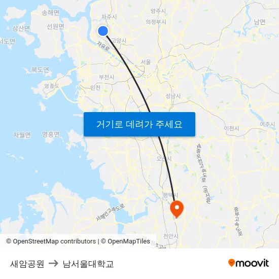 새암공원 to 남서울대학교 map