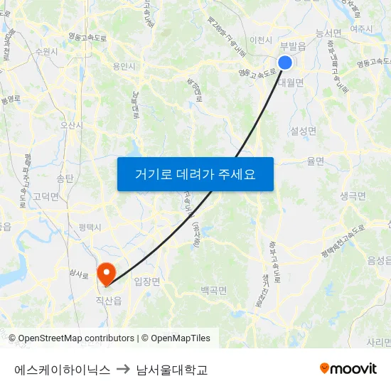 에스케이하이닉스 to 남서울대학교 map