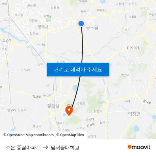 주은.풍림아파트 to 남서울대학교 map