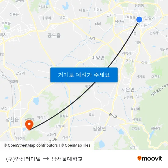 (구)안성터미널 to 남서울대학교 map