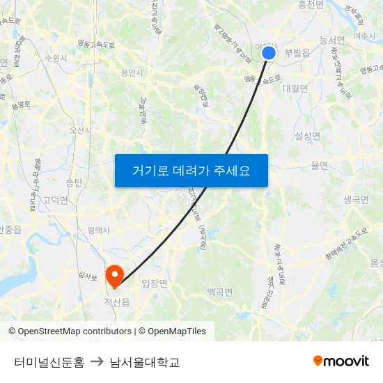 터미널신둔홈 to 남서울대학교 map
