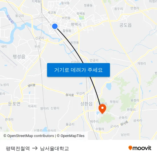 평택전철역 to 남서울대학교 map