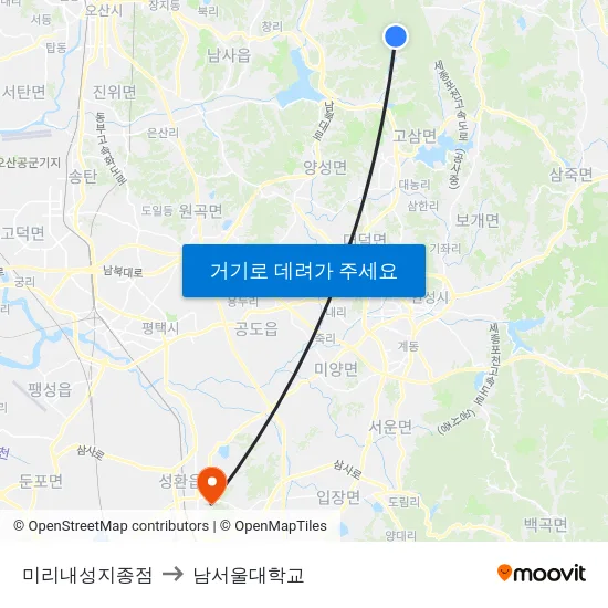 미리내성지종점 to 남서울대학교 map