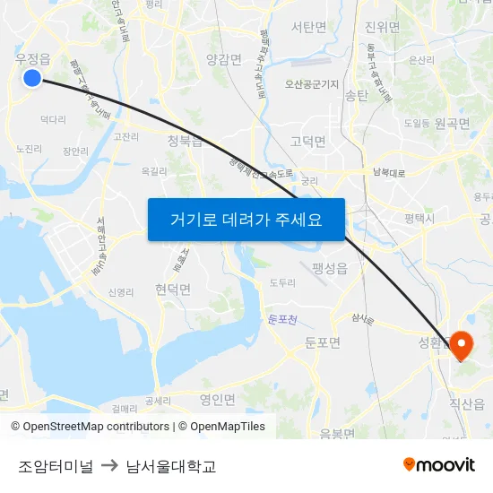 조암터미널 to 남서울대학교 map
