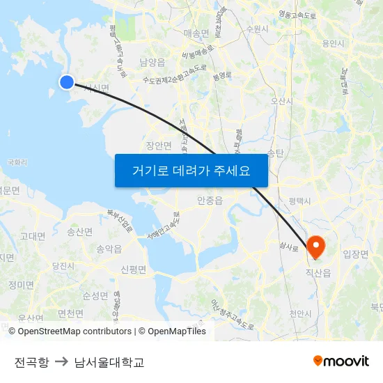 전곡항 to 남서울대학교 map
