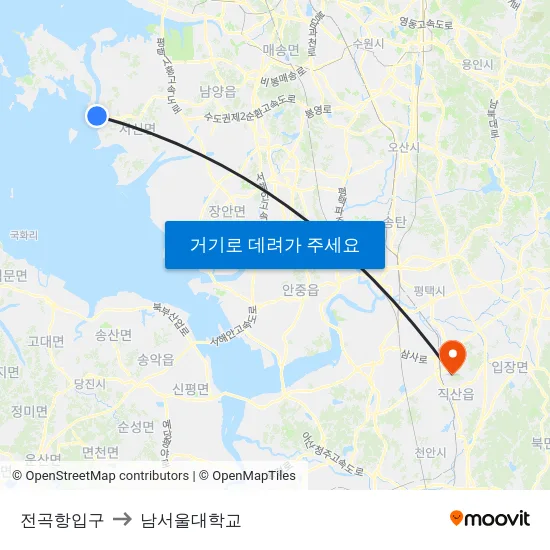 전곡항입구 to 남서울대학교 map