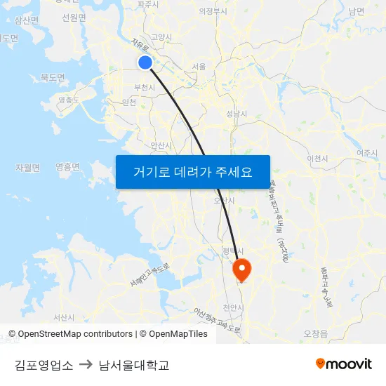 김포영업소 to 남서울대학교 map