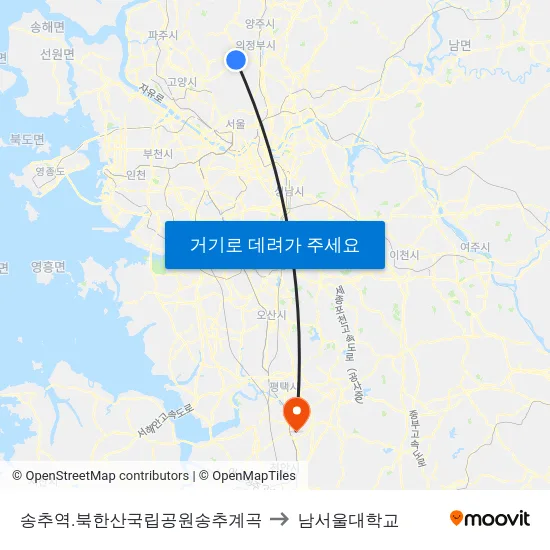 송추역.북한산국립공원송추계곡 to 남서울대학교 map