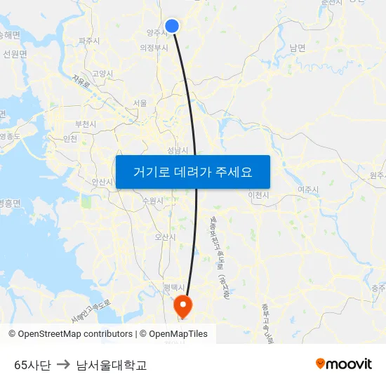 65사단 to 남서울대학교 map