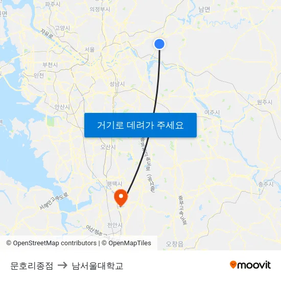 문호리종점 to 남서울대학교 map