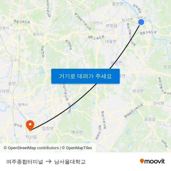 여주종합터미널 to 남서울대학교 map