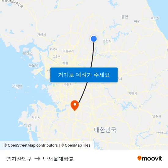 명지산입구 to 남서울대학교 map