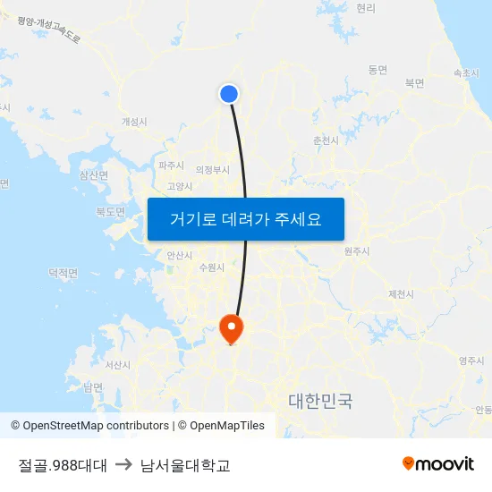 절골.988대대 to 남서울대학교 map