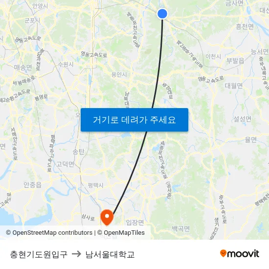 충현기도원입구 to 남서울대학교 map