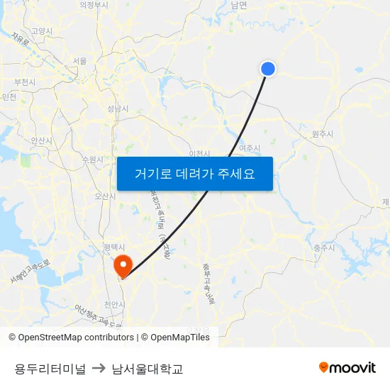 용두리터미널 to 남서울대학교 map