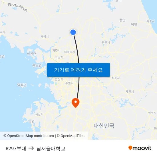 8297부대 to 남서울대학교 map