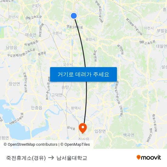 죽전휴게소(경유) to 남서울대학교 map