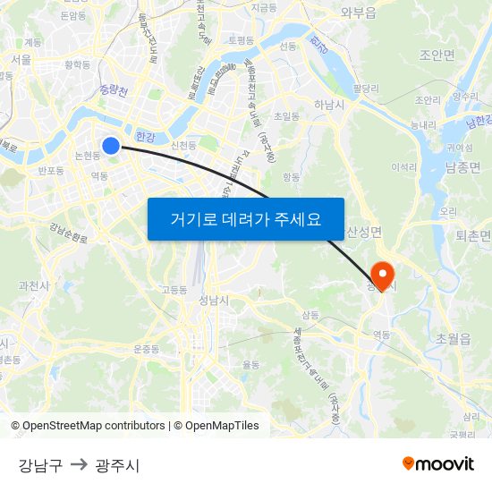 강남구 to 광주시 map