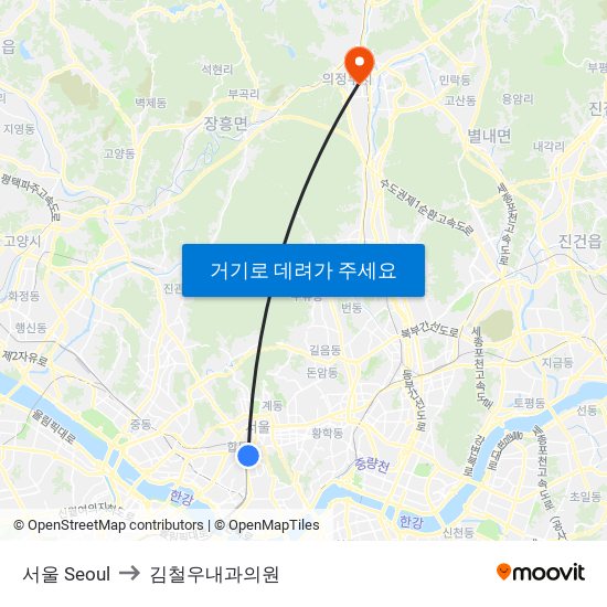 서울 Seoul to 김철우내과의원 map