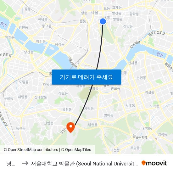 명동역 to 서울대학교 박물관 (Seoul National University Museum) map