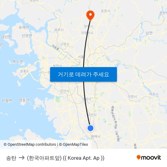 송탄 to (한국아파트앞) (( Korea Apt. Ap )) map