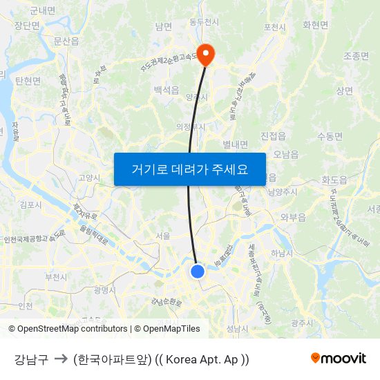 강남구 to (한국아파트앞) (( Korea Apt. Ap )) map