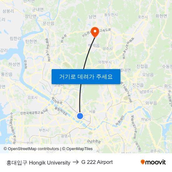 홍대입구 Hongik University to G 222 Airport map