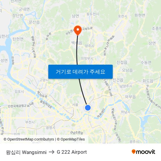 왕십리 Wangsimni to G 222 Airport map