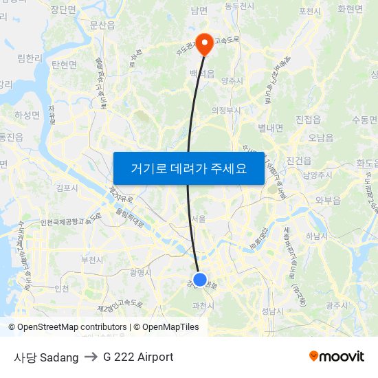 사당 Sadang to G 222 Airport map