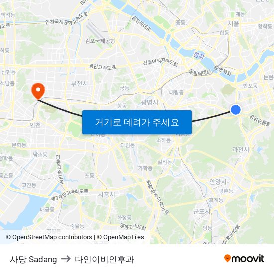 사당 Sadang to 다인이비인후과 map