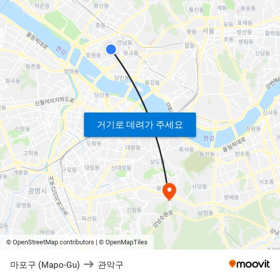 마포구 (Mapo-Gu) to 관악구 map