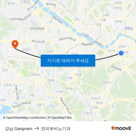 강남 Gangnam to 전피부비뇨기과 map