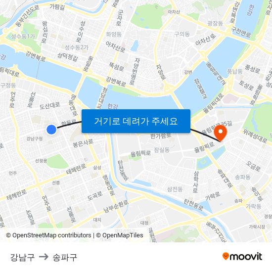 강남구 to 송파구 map