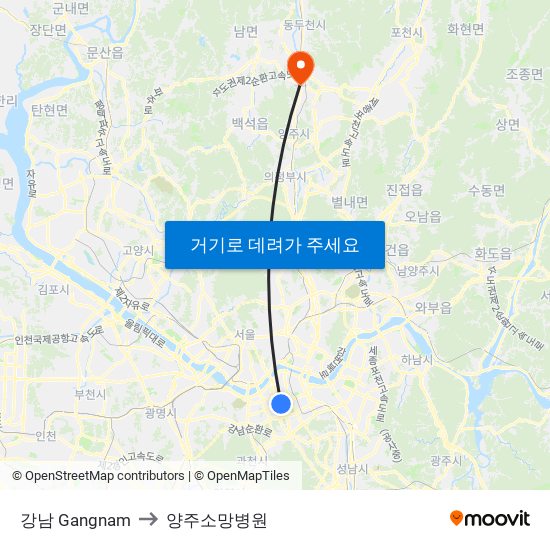 강남 Gangnam to 양주소망병원 map