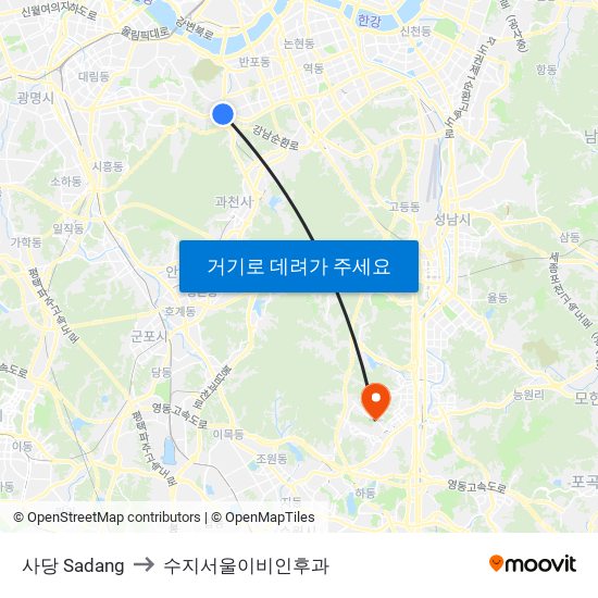 사당 Sadang to 수지서울이비인후과 map