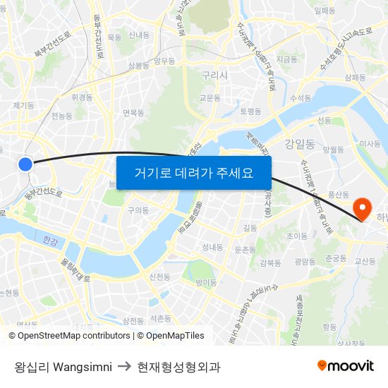 왕십리 Wangsimni to 현재형성형외과 map