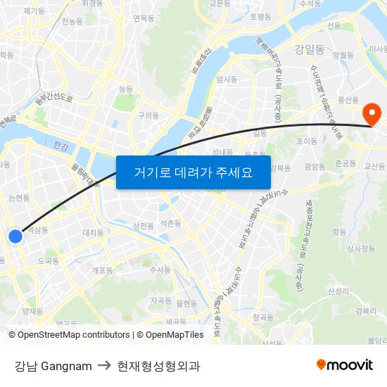 강남 Gangnam to 현재형성형외과 map