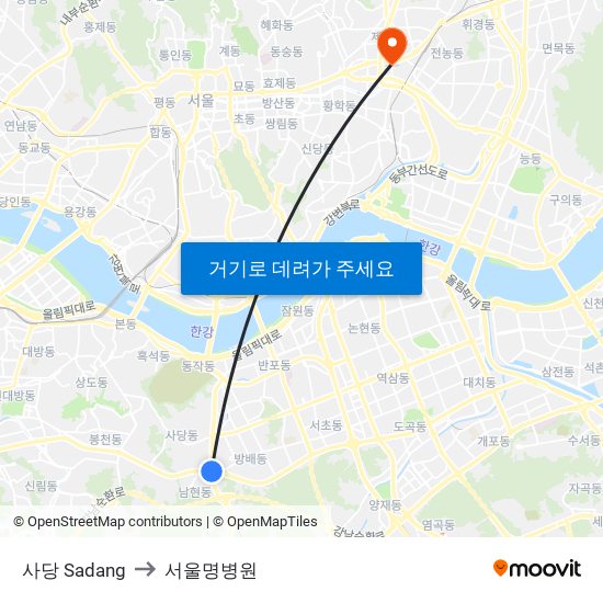 사당 Sadang to 서울명병원 map