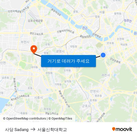 사당 Sadang to 서울신학대학교 map