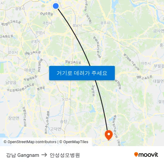 강남 Gangnam to 안성성모병원 map