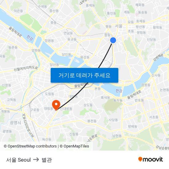 서울 Seoul to 별관 map