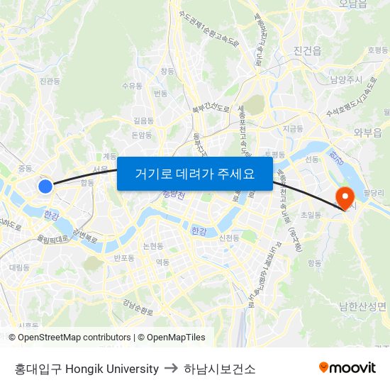 홍대입구 Hongik University to 하남시보건소 map