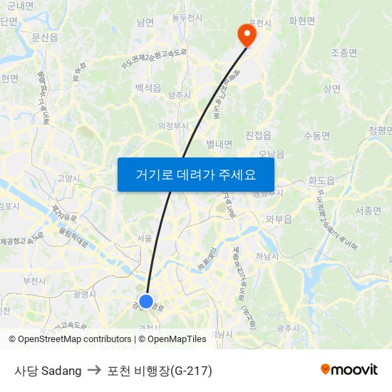 사당 Sadang to 포천 비행장(G-217) map