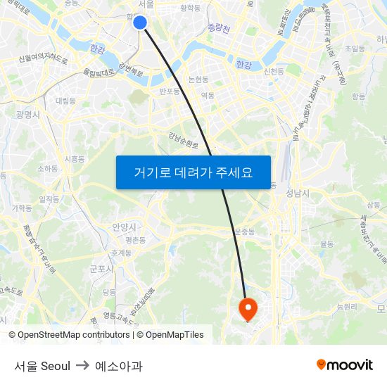 서울 Seoul to 예소아과 map