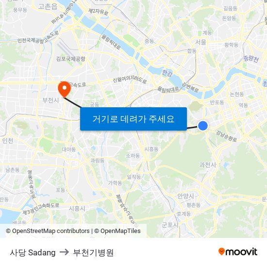 사당 Sadang to 부천기병원 map