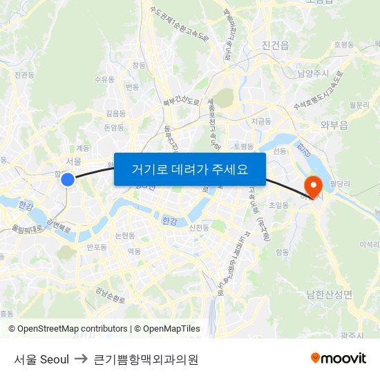 서울 Seoul to 큰기쁨항맥외과의원 map