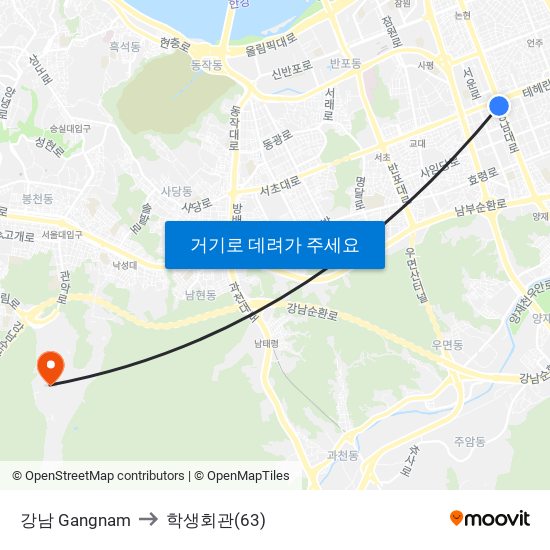 강남 Gangnam to 학생회관(63) map